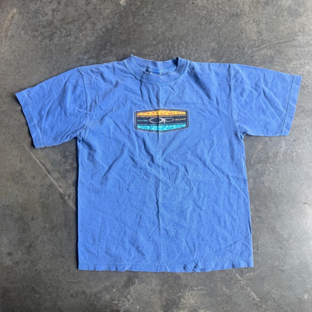 Vintage Ocean Pacific Surf Graphic Shirt Cropped Blue Womens S (18x23) RARE USA